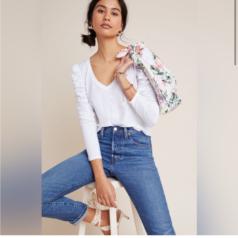 Nation LTD Kristen Ruched-Sleeve V-Neck Top in White